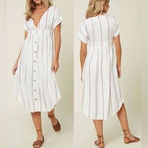 O'Neill White and Brown Striped Dress